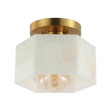 Tessa 8" 1-Light Modern Contemporary Alabaster/Iron Hexagonal LED Semi Flush Mount - JONATHAN Y